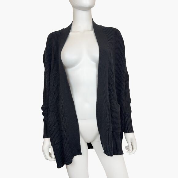 Active USA Sweaters - ACTIVE Unisex Long-Sleeve Chunky Ribbed Knit Open Cardigan (Black | Size S)